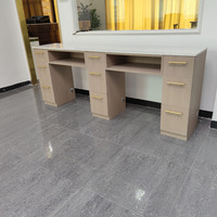 Table de manucure double pour technicien de salon, plateau en marbre blanc, table de manucure individuelle