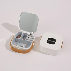 Factory Direct <b>Small</b> Travel Jewelry Case with Custom Logo Square Shape Plastic Holder <b>Mirror</b> Handle Zipper Closure - Product Image 4