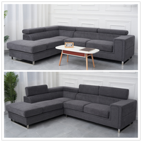 Canapé d'angle moderne, canapé chaise longue gris en forme de L, canapé en tissu pour salon, appui-tête réglable, meubles