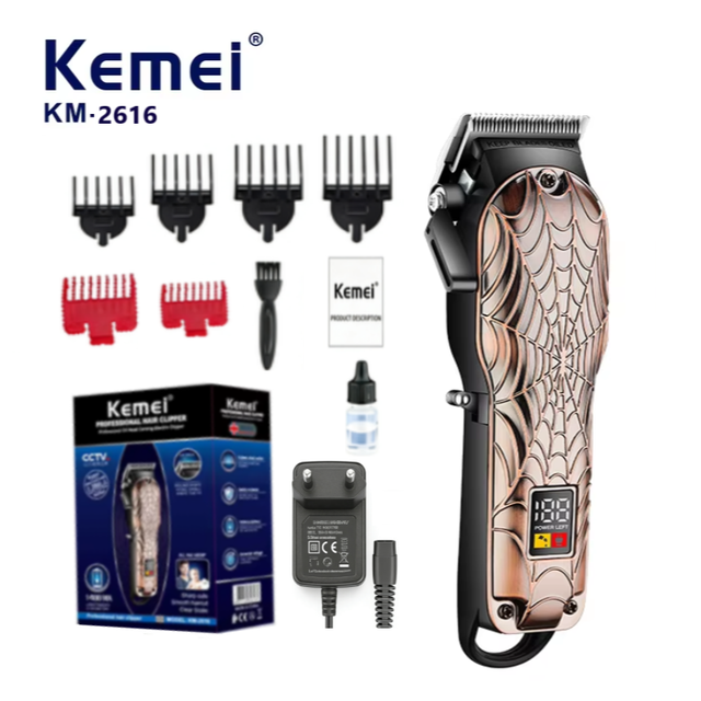 KEMEI KM- 2616 European Stylish Wholesale Professional Retro Embossment Design Electric LCD Hair Clipper Machine for Barber Shop