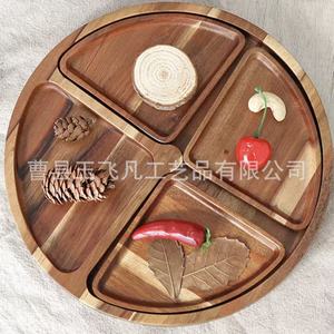 Acacia Wood Divided <b>Tray</b> Round Solid Wood Dessert <b>Snack</b> <b>Tray</b> For Afternoon Tea Serving - Product Image 5