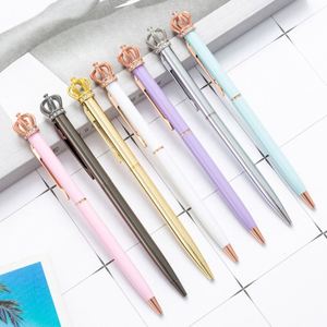 Luxury Metal Twist Crown Head Black Signature 1.0Mm Custom Logo Ballpoint <b>Pen</b> With Filled Gems Jewels for Fancy Weddings - Product Image 1