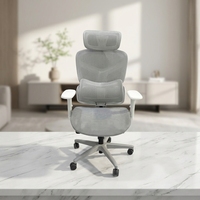 Chaise de bureau ergonomique de style moderne, gris, entièrement en maille, avec appuie-tête réglable, en tissu, idéale pour les postes de travail en cubicle