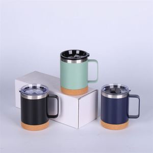 Custom Cork Bottom Powder Coated Matte Coffee Cup 12 Oz Double Wall Vacuum Insulated Cork Base Stainless Steel <b>Mug</b> With Handle - Product Image 6