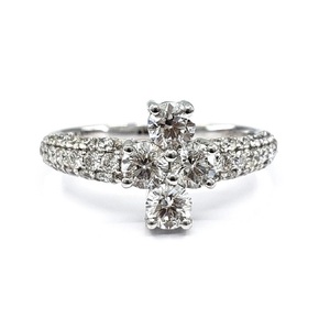 Fabricants de bijoux conception décontractée spéciale 18k solide AU750 or blanc véritable croix ronde diamant cluster bague de mariage pour les femmes - Product Image 1