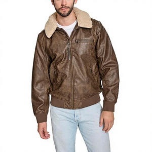 Chaqueta Bomber de Cuero Vacuno Marrón para Hombre con Cuello de Piel de Oveja, Cierre de Cremallera, Corte Regular, Estilo Motociclista de Invierno - Product Image 1