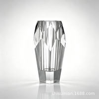 Vase en cristal K9 à facettes géométriques, centre de table de luxe léger pour arrangements floraux ; Forme unique, bord biseauté, personnalisé