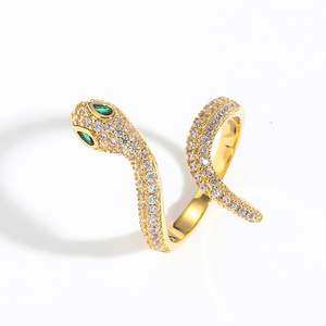 Nuevo anillo de serpiente de cobre de lujo ligero con incrustaciones de circonita, anillo abierto personalizado de mezclilla para hombre y mujer, estilo hip-hop - Product Image 1