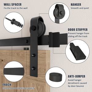 Kit de quincaillerie pour porte de grange en acier au carbone, rail coulissant complet, roulettes de suspension noires pour cuisine et salle de bain - Product Image 3