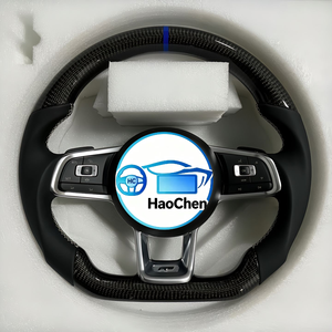 Volant en carbone avec logo brodé personnalisé, surface en daim, design en forme de D, branchement direct pour VW <span class=keywords><strong>Taigo</strong></span> T-Cross Caddy - Product Image 4