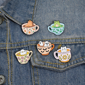 Lindo Rana perezoso gato fantasma conejillo de indias taza de café esmalte broche moda ropa accesorio regalo joyería para amigos - Product Image 5