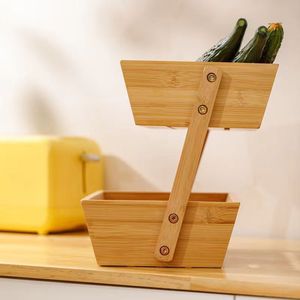 Bamboo Two Tier <b>Kitchen</b> Storage <b>Rack</b> 33.5x27.5x27.5cm For Fruit Vegetable Snack Condiment Organizers - Product Image 4