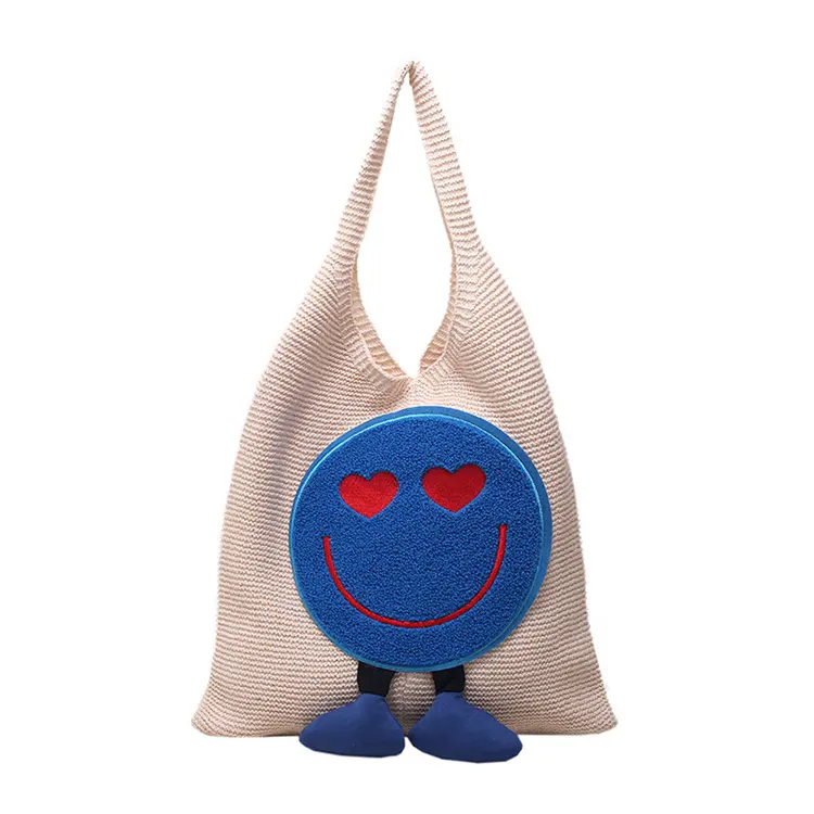 2023 japonais INS Street Style mignon doux sourire visage sac à bandoulière Boho Chic en gros Crochet sous les bras gilet sac à provisions quotidien