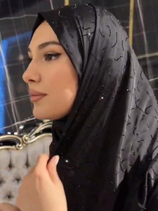 Écharpe longue décontractée en satin à motif asymétrique et géométrique avec strass, hijab <span class=keywords><strong>bandeau</strong></span> quotidien pour abaya pour femme - Product Image 6