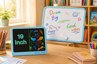 Tablette d'écriture LCD double face de 19 pouces pour enfants, tableau de dessin à l'avant et tableau blanc à l'arrière, écran partagé effaçable pour la maison et l'école