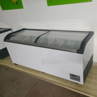 Congélateur à glace commercial 720L avec porte en verre incurvée, refroidissement direct, serrure de porte, congélateur horizontal pour restaurant