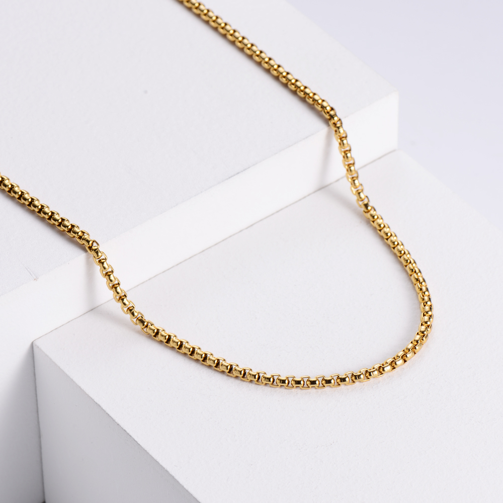 Womens Mens Stainless Steel Necklace Jewelry Gold Plated Round Box Chain