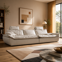 Ensemble de canapés super grand, assise super profonde, dossier large et haut, salon, style italien minimaliste, crème, luxe léger, canapé-lit en cuir PU