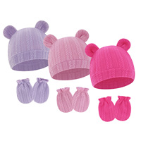 Gorro de Orejas de Oso para Recién Nacido, Manoplas Suaves de Spandex y Algodón, Gorro Unisex para Bebé con Diseño Jacquard Antiarañazos