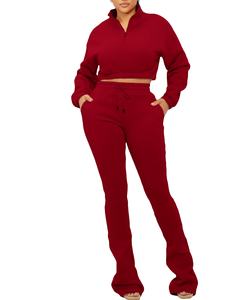 2026 Damen Casual Einfarbige Sportliche Trainingsanzüge 2-Teiliges Set Damen Winter Trend Reißverschluss-Pullover+Schlaghose mit Kordelzug Passende Outfits - Product Image 5