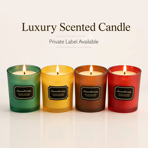 Luxury Colorful Matte Glass Jar Scented <b>Candle</b> with Wooden Lid Natural Soy Wax Aromatherapy Private Label Home Decor Gift <b>Set</b> - Product Image 1