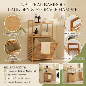 Offre exceptionnelle : panier à linge pliable en bambou personnalisé pour vêtements sales avec couvercle amovible, panier à linge rectangulaire en bambou - Product Image 4