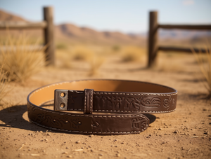 Cintura con Stampa Western Cowboy 4,2cm 120cm Marrone Scuro in Vera Pelle Casual con Fibbia a Perno - Product Image 2