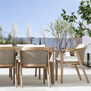 Conjunto de <span class=keywords><strong>Mesa</strong></span> de Comedor Redonda para <span class=keywords><strong>Exterior</strong></span> con Estructura de Teca, Resistente a los Rayos UV, Ratán PE, Conjunto de <span class=keywords><strong>Mesa</strong></span> <span class=keywords><strong>y</strong></span> <span class=keywords><strong>Sillas</strong></span> Rústicas para <span class=keywords><strong>Exterior</strong></span> - Product Image 1