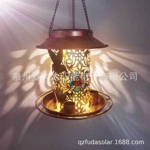 Solar <b>Iron</b> Bird Feeder With Led Light Hanging Vintage Style For Wild Birds Outdoor Garden Decor Quanzhou Made - Product Image 1