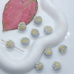 Cute Cat Paw Glazed Ceramic Beads DIY Jewelry Making Accessories, Dijes de arcilla hechos a mano para collar, pulsera, pendientes - Product Image 5