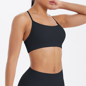 Wholesale Women Thin Strap Criss Cross Back Sports Bra Padded Seamless Shockproof Yoga Bra Gym Running Pilates Workout Crop Top - Product Image 4