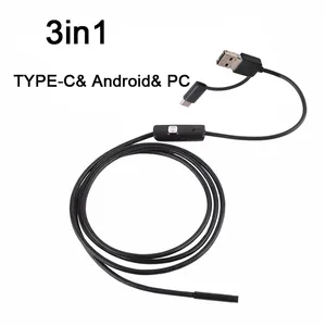Grosir endoskop android usb c-7Mm 3 In 1 640*480 2M Lembut Line Android Tipe C USB Tahan Air IP67 Industri Endoskopi borescope Kamera Kamera Endoskopi USB