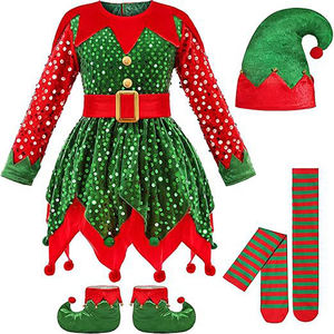 Disfraz de Elfo Verde Navideño <span class=keywords><strong>para</strong></span> Niñas <span class=keywords><strong>Trajes</strong></span> de Cosplay <span class=keywords><strong>para</strong></span> <span class=keywords><strong>Fiestas</strong></span> y Actuaciones Infantiles Inspirado en TV y Películas - Product Image 1