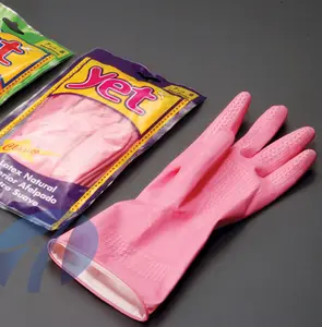 Guantes de látex de manga larga para el hogar, para lavar platos, Palma de goma - Product Image 1