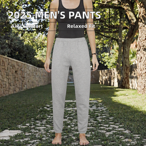 Pantalon de survêtement décontracté pour homme, marque de mode américaine 2025, automne-hiver, en laine peignée, coupe mi-lâche, devant plat, grande taille, droit, uni, teinture unie - Product Image 2