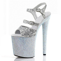 Sandales à talon aiguille super haut de 20 cm (8 pouces) avec strass intégrés, modèle élégant ajouré pour la danse sur barre, les clubs et les banquets