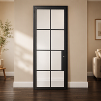 Porte en verre à cadre en acier noir de style loft moderne, 4 vitres, 2150*920*32mm, verre clair, décoration, ouverture latérale finie