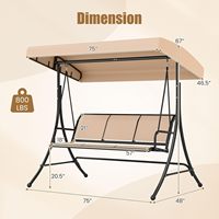 Balançoire de véranda pour 3 personnes, balançoire de patio avec auvent réglable, balançoire d'extérieur pour véranda, jardin, cour arrière, bord de piscine