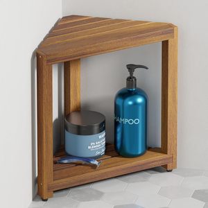 Banc <span class=keywords><strong>de</strong></span> douche d'angle en <span class=keywords><strong>bois</strong></span> d'acacia avec étagère <span class=keywords><strong>de</strong></span> rangement, tabouret <span class=keywords><strong>de</strong></span> salle <span class=keywords><strong>de</strong></span> bain étanche pour le rasage des jambes et organisateur <span class=keywords><strong>de</strong></span> douche - Product Image 1