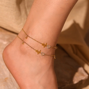 Cavigliera RFJEWELDainty Heartthrob in acciaio inossidabile placcato oro con ciondolo ECG, gioiello alla <span class=keywords><strong>moda</strong></span>, regalo per l'estate e la spiaggia. - Product Image 6