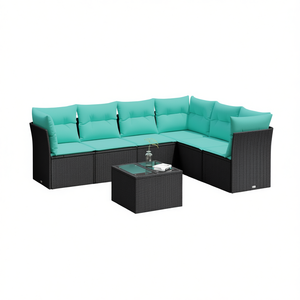 Ensemble de canapés de patio en polyrotin noir moderne avec coussins, 7 places, mobilier d'extérieur au design contemporain - Product Image 1
