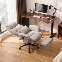 Fauteuil de Direction Luxe Ergonomique Inclinable et Réglable en Hauteur, en Cuir Gris Clair Moderne, pour Bureau, Direction, Usage Domestique avec Repose-Pieds