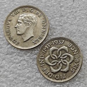 1937 สหราชอาณาจักร 6 เพนซ์เหรียญที่ระลึกสไตล์โบราณ,ของขวัญ,ของตกแต่งบ้าน - Product Image 1