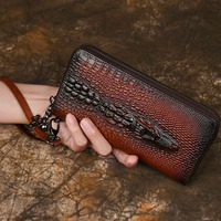 Pochette d'affaires en cuir à motif de crocodile véritable pour hommes, portefeuille à fermeture éclair multi-cartes en cuir de vachette pleine fleur, best-seller