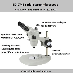 Microscopio Trinocular Estéreo Boshida BD-0745 con Base Grande de 23 mm, Rango de Campo de 3.5x-180x y Luz Inferior - Product Image 2
