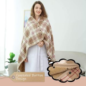 Wearable Winter <b>Blanket</b> Double Layer Extra Soft Super Warm Tartan Shawl Plush <b>Throw</b> <b>Blanket</b> Scarf Neck Shoulder <b>Blanket</b> - Product Image 4