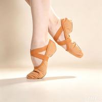 Chaussons de danse souples et extensibles de haute qualité à semelle fendue en toile avec semelle extérieure en cuir véritable pour femmes
