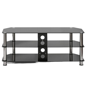 Support TV en verre trempé, design incurvé noir, étagère à 3 niveaux, pieds en alliage d'aluminium, capacité de 15 kg - Product Image 4