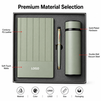 Ensemble cadeau personnalisé avec logo, carnet à couverture rigide en cuir PU doux au toucher, stylo, gourde isotherme pour clients d'entreprise