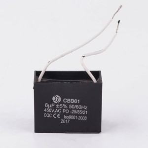 Condensador de película Cbb61 6uF 450V CA para arranque de ventilador con cableado - Product Image 1